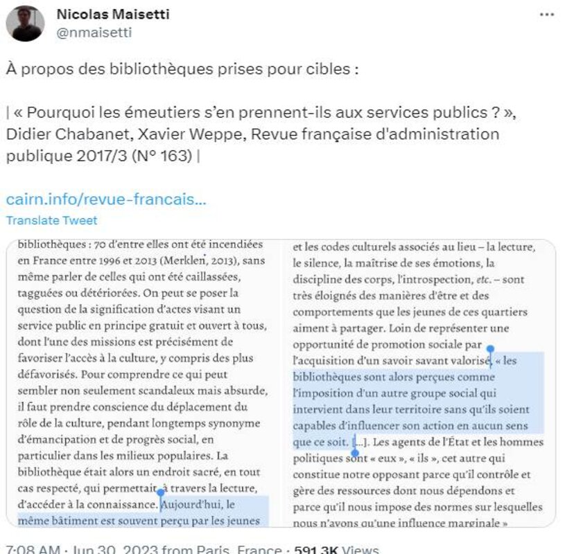 Pourquoi les émeutiers s'en prennent aux bibliothèques